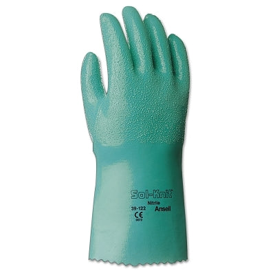 39-124 14 in Reinforced Nitrile Gloves, Gauntlet Cuff, Interlock Knit Cotton Liner, Size 8, Green