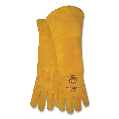 Stick Welding Gloves, 1155, Premium Side Split Cowhide, Lg, Cotton Foam Lining, Bourbon Brn, Straight Cuff