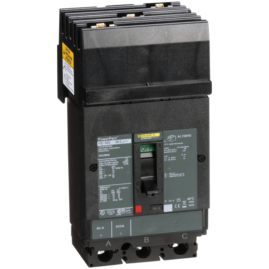 PowerPact I-Line Circuit Breaker, H-Frame, Thermal Magnetic, 40A, 3-Pole, 600V, 14kA