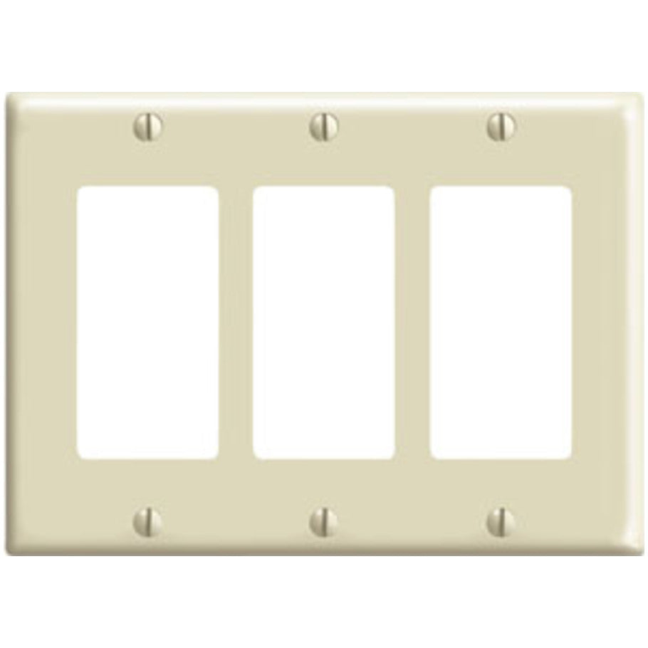 Decora/GFCI Device Wall Plate, Device-Mount, Thermoset, 3-Gang, Ivory