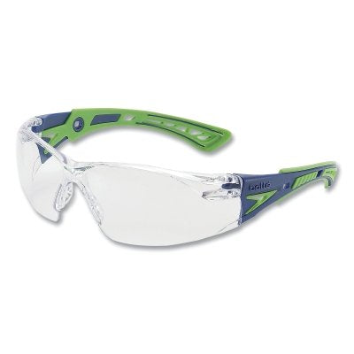 Rush+ Series Safety Glasses, Clear Lens, Platinum Anti-Fog, Anti-Scratch, Green/Blue Frame