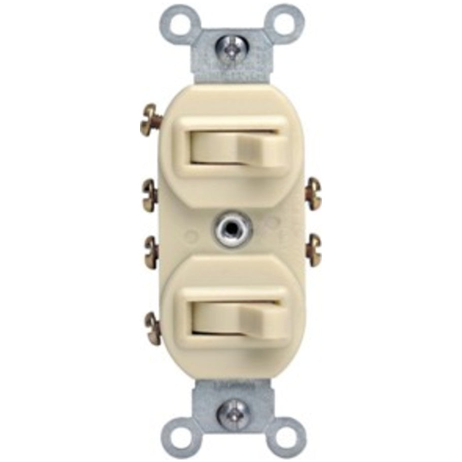Thermoplastic Non-Grounding Duplex-Style 15A 120/277V 3-Way/3-Way AC Combination Switch, Brown