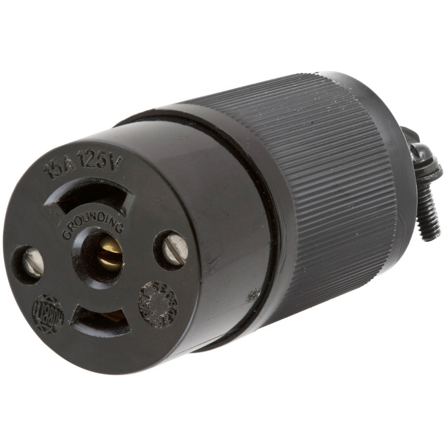 Midget Twist-Lock 15A 125V 2P3W Phenolic Connector Body With Black Nylon Cover and Screw Terminals