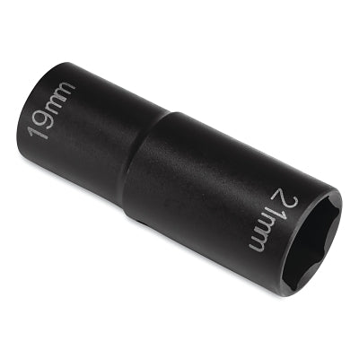 Impact Socket, 1/2 in Drive, 19 mm x 21 mm Size, Hex, 6-point, Extra-Thin Wall Flip