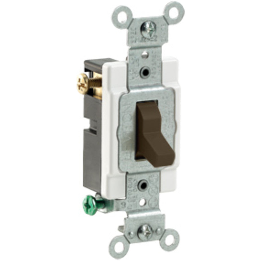 Toggle AC Quiet Switch, 3-Way, 20A, 120/277V, Side Wired, Brown