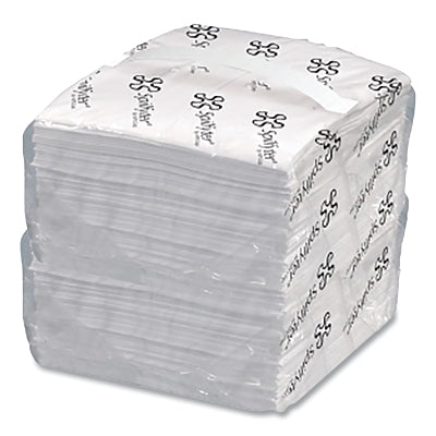Sorbent Pads and Rolls, 18 in L x 16 in W, Oil Only, Light, Unbonded, Single-Ply, White, Pads, 200 Count