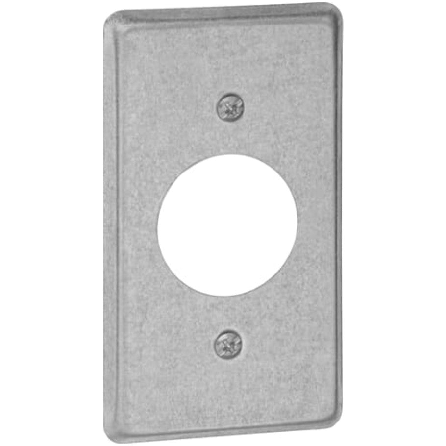 4 x 2-1/8 in. Utility Box Cover, Steel, Raised 1/4 in., (1) 1-13/32 in. Dia. Single Receptacle