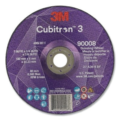 3M 638060-90008 Cubitron 3 Depressed Center Grinding Wheel, 7 in dia x 1/4 in Thick x 7/8 in Arbor, 36+ Grit, T27