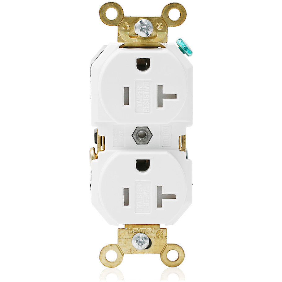 Straight Blade Duplex Receptacle, Tamper-Resistant, 20A, 125V, 2P3W, NEMA 5-20R, Self-Grounding, White