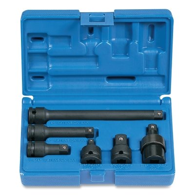 Impact Adapter and Extension Set, SAE, 6-Pc 3/8 in Drive, 1.26 in to 5.91 in OAL, Incl 2 Adapters/1 U-Joint/3 Extensions/Case