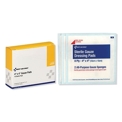 Sterile Gauze Pad, 4 in x 4 in, Gauze, 10/Box