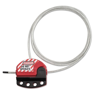 Cable Lockout Device with Steel Core Cable, Adjustable, 6 ft, Red