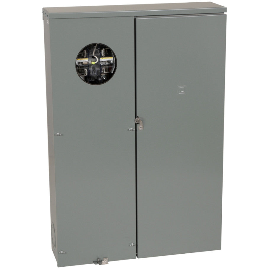 Meter mains, QO, CSED, ringless socket, 400A, surface mount, maximum 8 spaces, 16 circuits, Class 320 with lever bypass