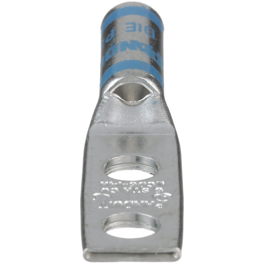 Standard Barrel Lug, Inspection Window, 2-Hole, Blue, 1/4 in., 6 AWG
