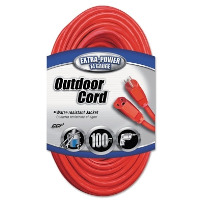 Vinyl Extension Cord, 100 ft, 1 Outlet, Red