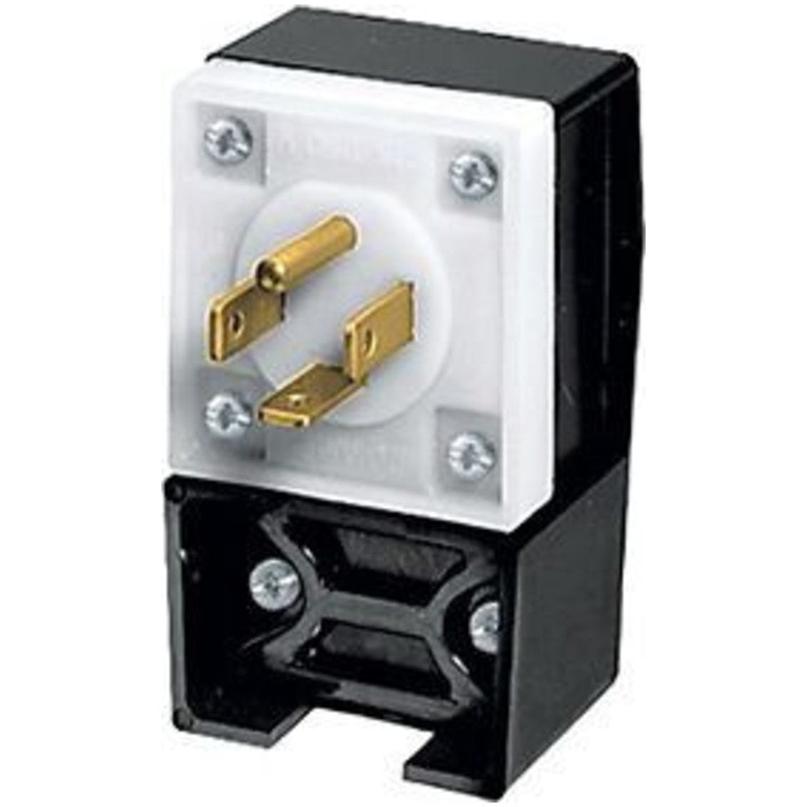 Straight Blade Plug, Angled, 4-Position, 20A, 125/250V, 3P4W, NEMA 14-20P, Cord Dia. 0.390 to 0.775 in., Black/White
