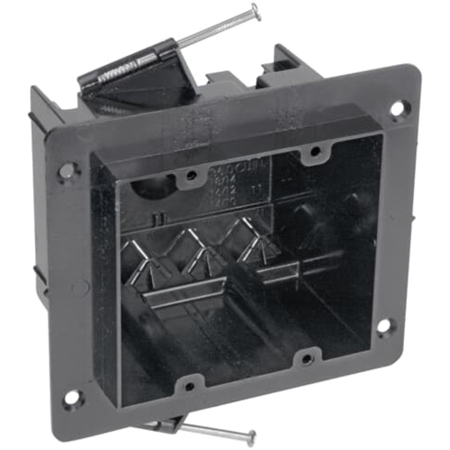 Black Polycarbonate Flanged Nail-On 2-Gang Box