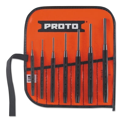 7 Pc Drive Pin Punch Set, Round, English, Pouch