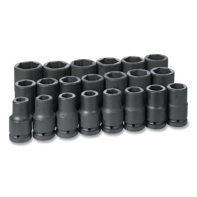 Impact Socket Set, 1 in Dr, SAE, 6-point, 3/4 in to 2 in, 21-Pc Deep Length