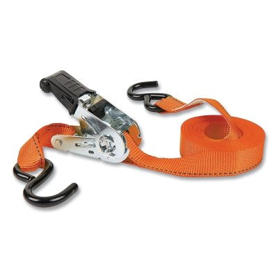 Ratchet Tie-Down Strap, High Tension, Vinyl-Coated S-Hooks, 1 in W x 15 ft L, 500 lb Load Capacity