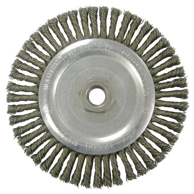Wolverine Knot Wire Wheel, Stringer Bead Twist, 6 in dia x 1/4 in W Face, 5/8 in-11 UNC, 0.020 in Steel Wire, 12500 RPM