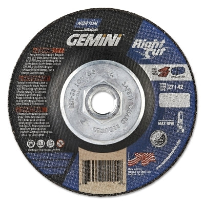 Gemini RightCut Right Angle Cut-Off Wheel, Type 27/42, 7 in dia x 0.045 in Thick x 5/8 in-11 Arbor, 10 EA/PK