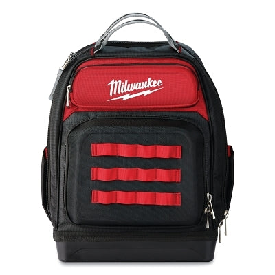 Jobsite Backpack, Ultimate, 1680D Ballistic Material, 48 Pockets, Black/Red, Includes Sternum Strap/Tape Measure Clip