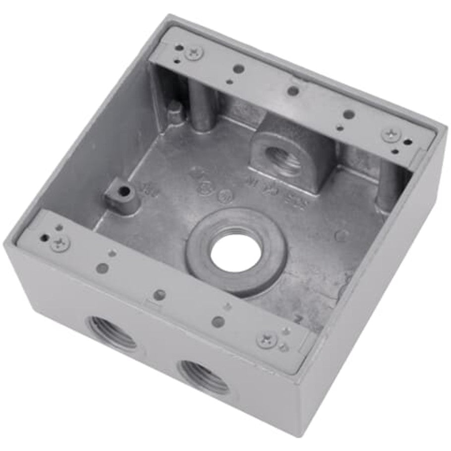 Red-Dot Weatherproof Box, Aluminum Die Cast, (4) 1/2 in. Threaded Hubs, 2-Gang, 2-1/16 in. Deep