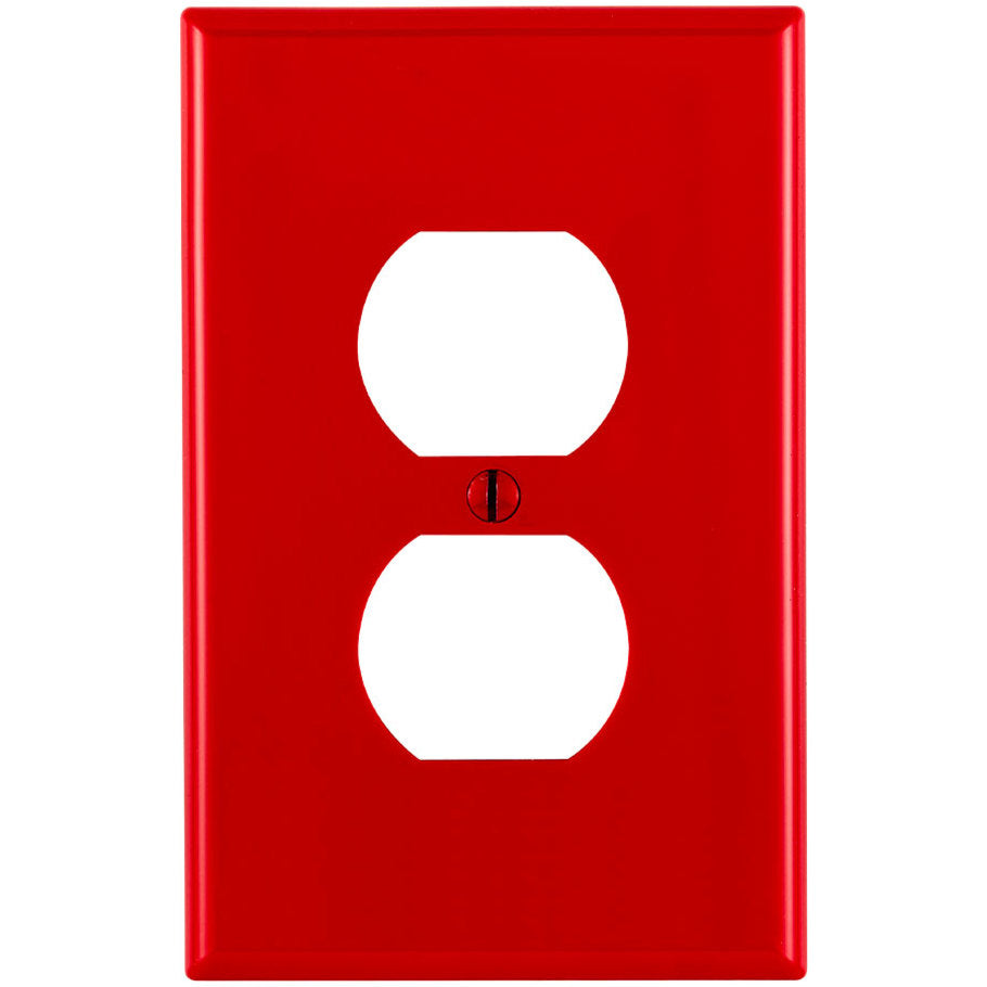 Midsize Duplex Receptacle Wall Plate, Nylon 1-Gang Device Mount, Red