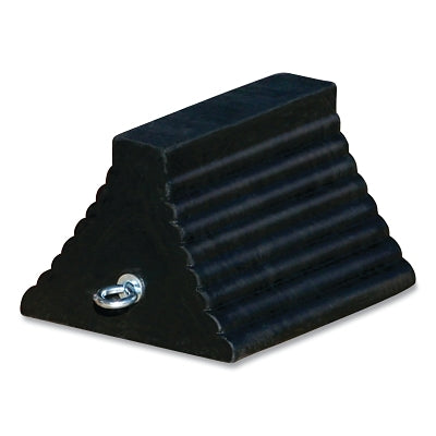 General-Purpose Rubber Wheel Chock, 10.5 in L x 7.5 in W x 5.5 in H, Black, Includes Cored Bottom/Eye Bolt