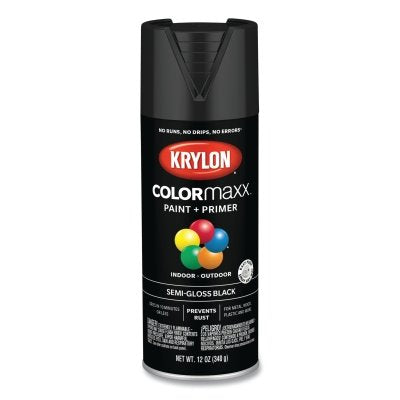 COLORmaxx Paint + Primer Spray Paint, 12 oz, Black, Semi-Gloss