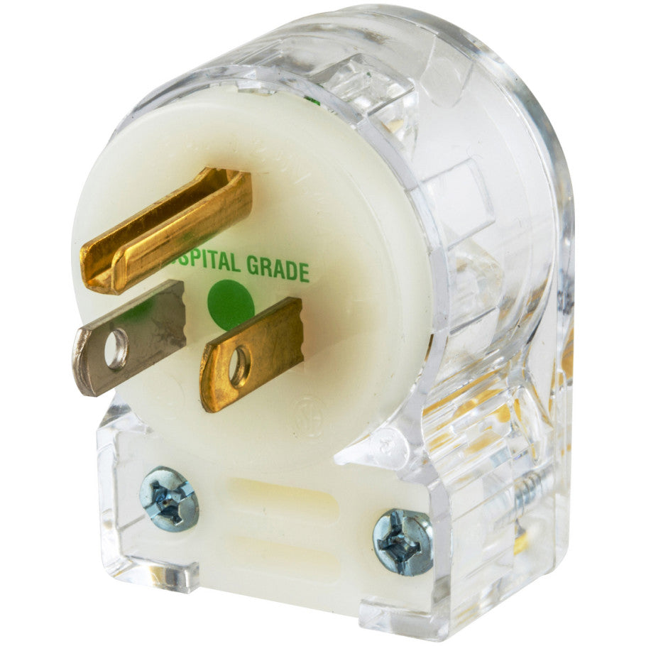 Insulgrip 15A 125V 2P3W Hospital Grade Straight Blade 8-Position Angle Plug With Transparent Housing