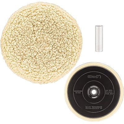 Polishing Pad, with Backing Pad, 7 in dia, 5/8 in-11 TPI, 3000 RPM, Cotton Blend