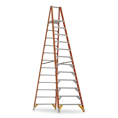 Platform Ladder, P7404, Type IA, 12 ft L, 42 in W, 18 ft Reach, 300 lb Load Capacity, Fiberglass, Yellow