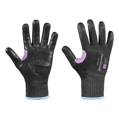 CoreShield A9/F Coated Cut Resistant Gloves, 6/XS, HPPE/Kevlar/Alloy, Smooth Nitrile, 10 ga, Black