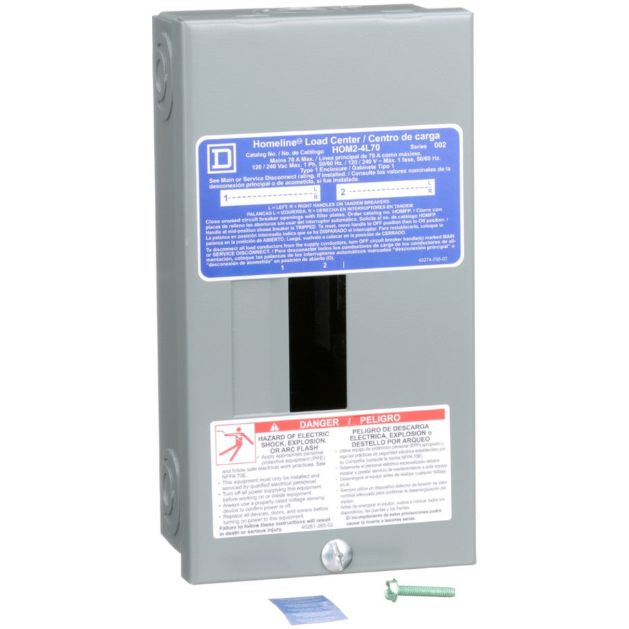Homeline Load Center with Surface Cover, 70A Fixed Main Lug, 1-Phase, 2-Space, 4-Circuit, NEMA 1