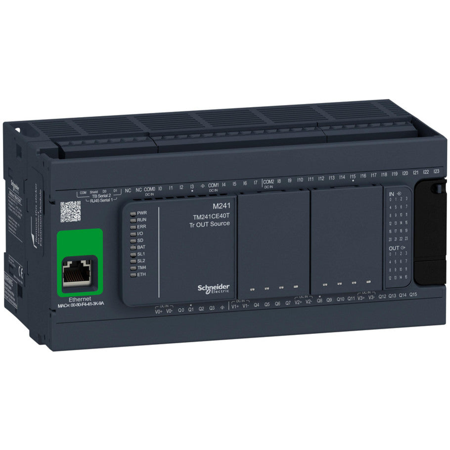 Modicon M241 Series Programmable Logic Controller Module, 40-Input, 24V dc, 50A, PNP Ethernet, 90 H x 190 W x 95 D mm