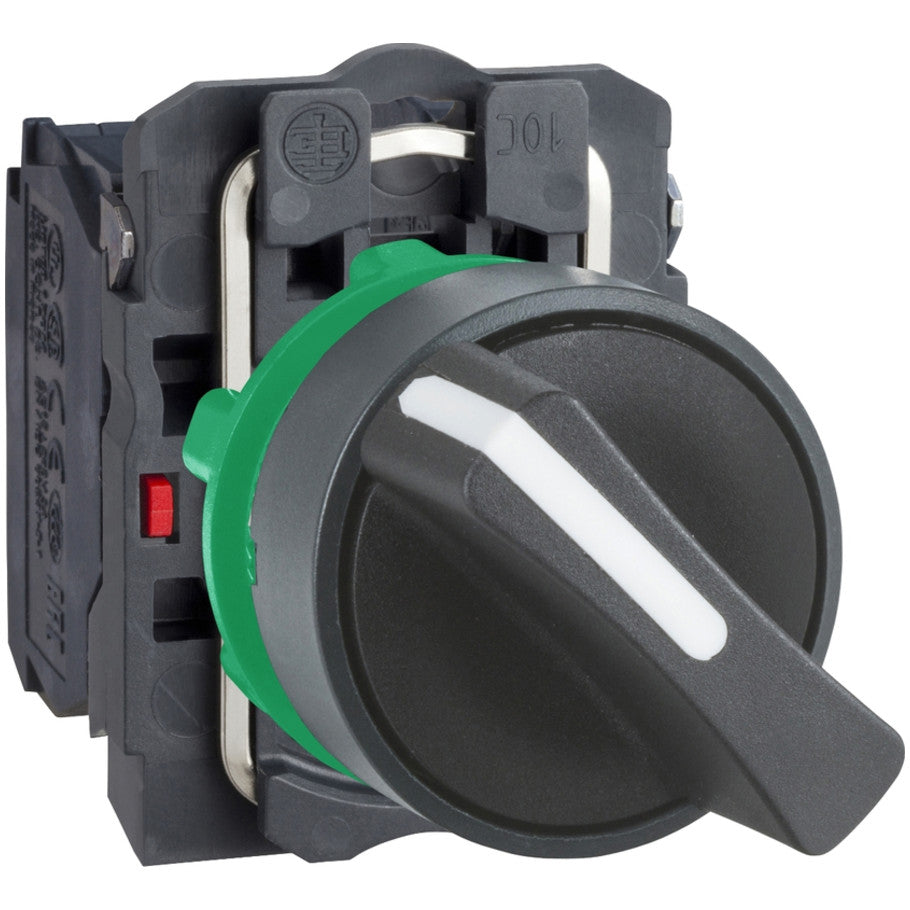 Selector switch, Harmony XB5, plastic, black, 22mm, 2 positions, stay put, 1NO 1NC