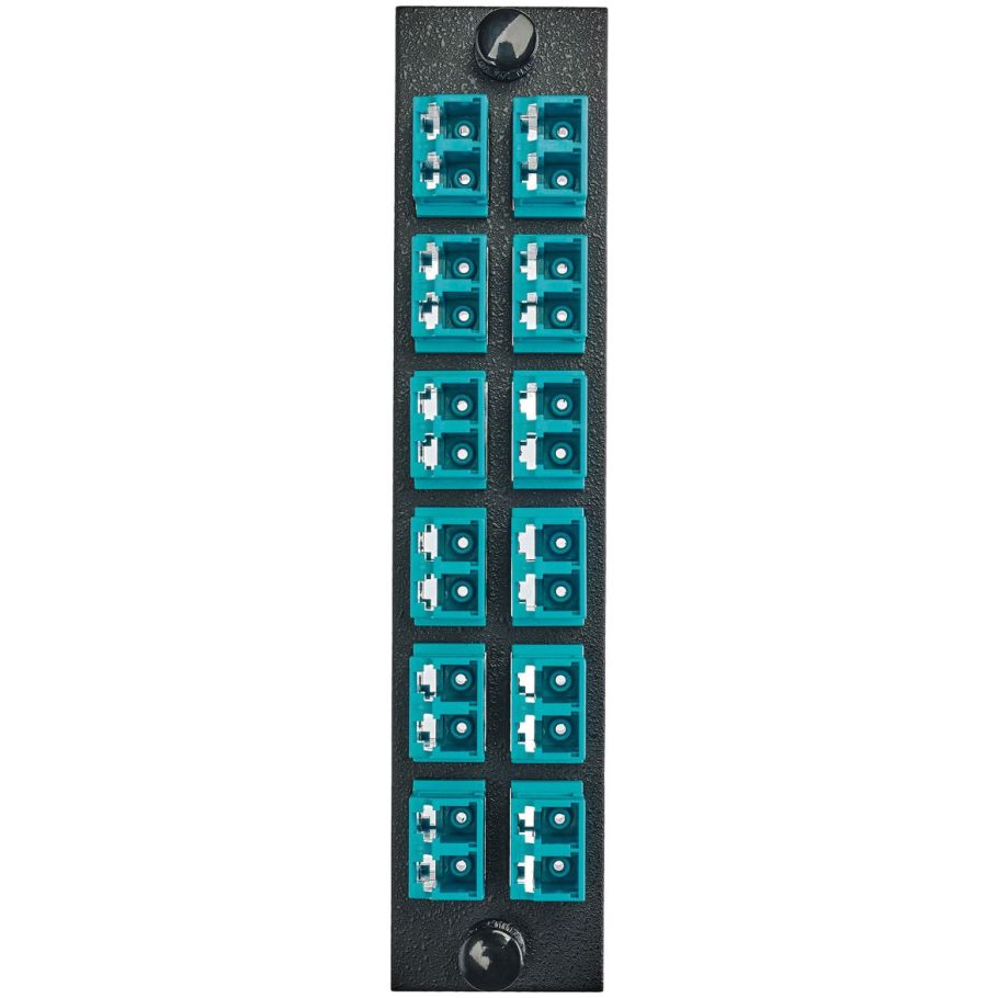 Fiber Optic Panel Adapter, 24-Fiber, 12) LC Duplex, Zircon Sleeves, Blue