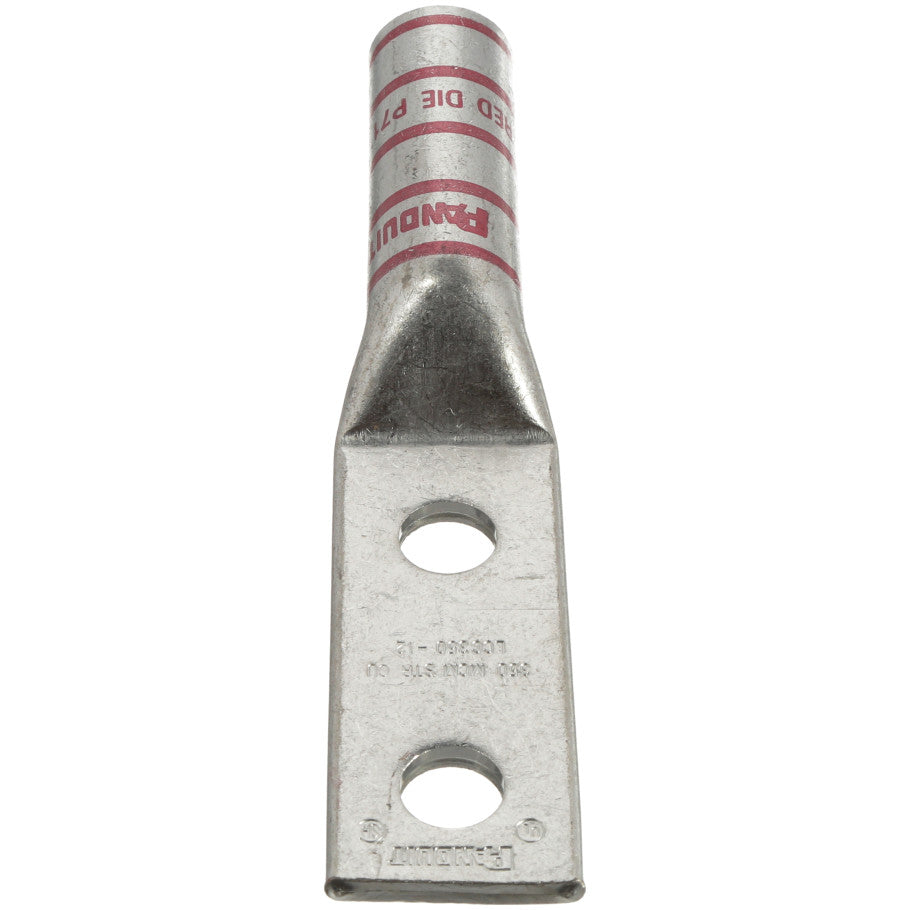 Pan-Lug Compression Lug, 2-Hole, 350 kcmil, Tin-Plated, Red