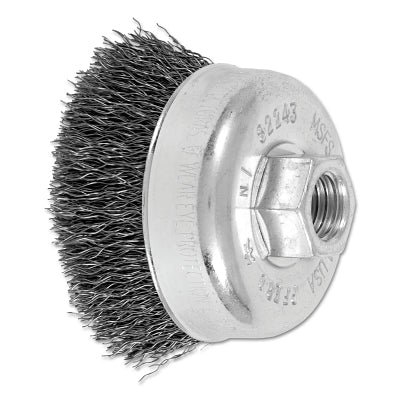Mini Crimped Cup Brush, 2-3/4 in Diameter, 5/8 in -11 Arbor, 0.014 in Steel Wire