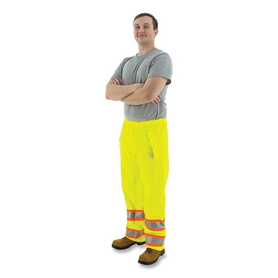 High Visibility Waterproof Rain Waist Pants, with DOT Striping, 0.42 mm Thickness, Polyester/Polyurethane, Yellow, Medium