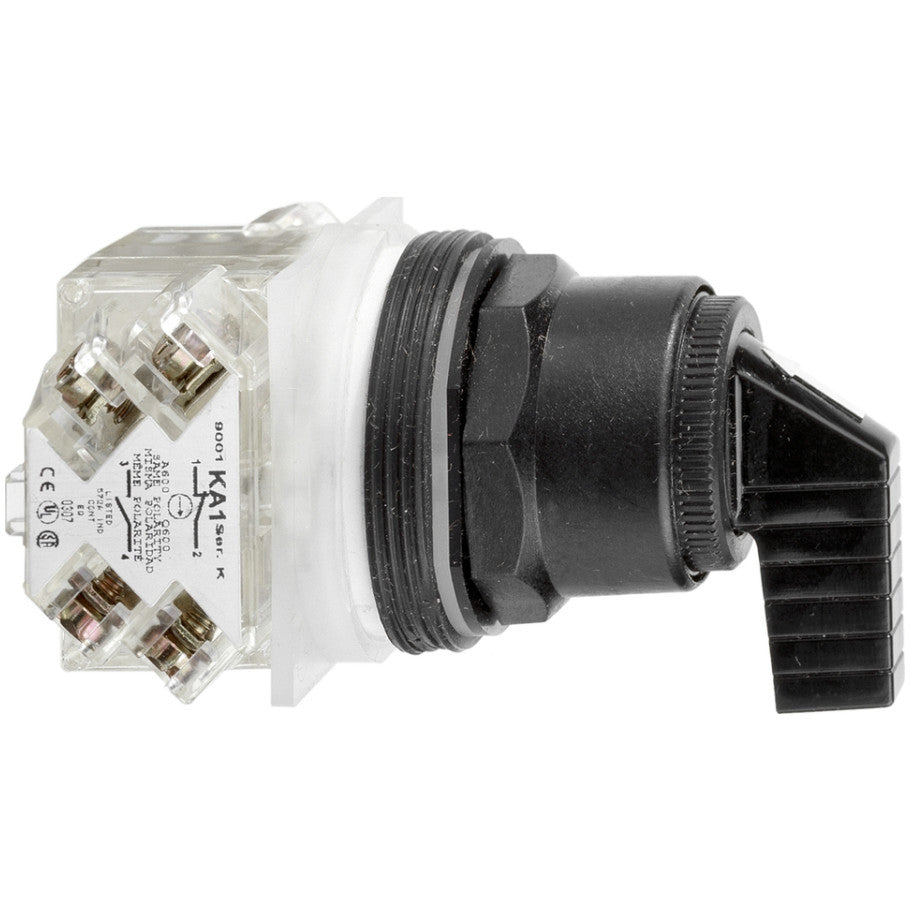 Selector switch head, Harmony 9001SK, plastic, long handle, black, 30mm, 3 positions, stay put