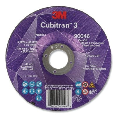 3M 638060-90046 Cubitron 3 Cut-Off Wheel, 5 in dia x 0.09 in Thick x 7/8 in Arbor, 36+ Grit, T27