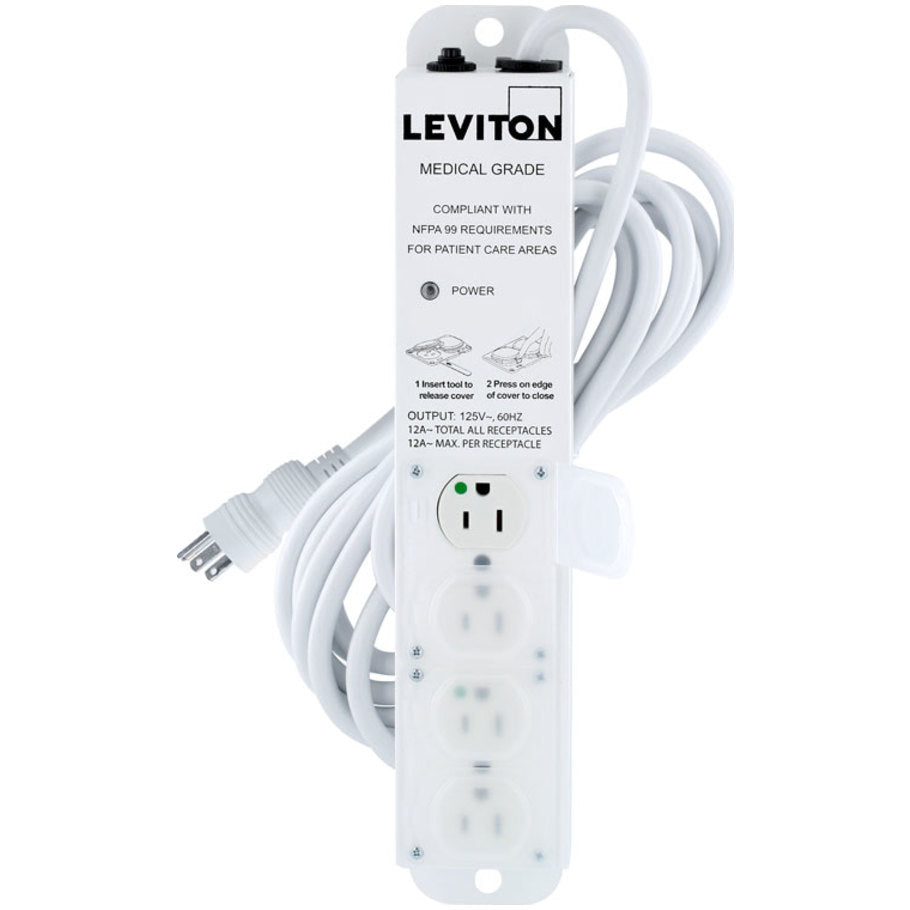 Power Strip, Medical Grade, 15 Ft, 4 Outlet, 15A