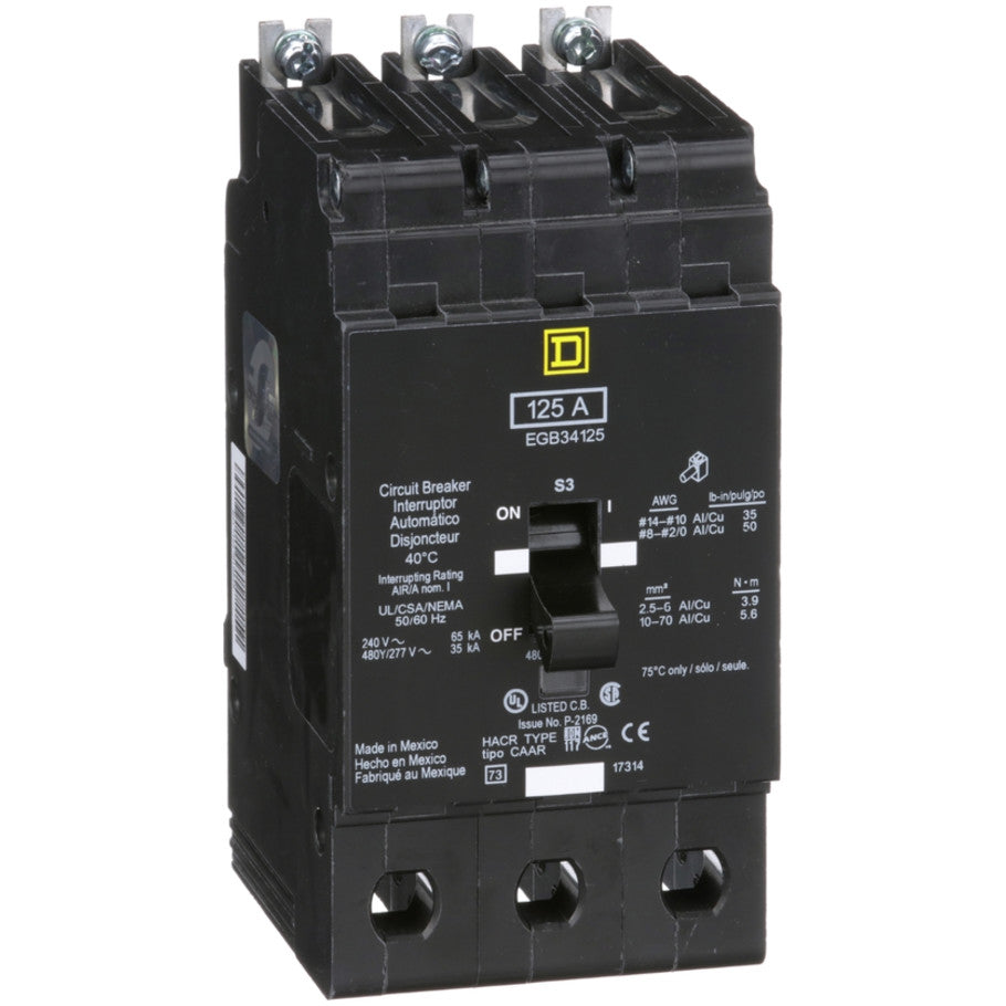 Mini circuit breaker, E-Frame, 125A, 3 pole, 480Y/277VAC, 65kA max, bolt on  TAA