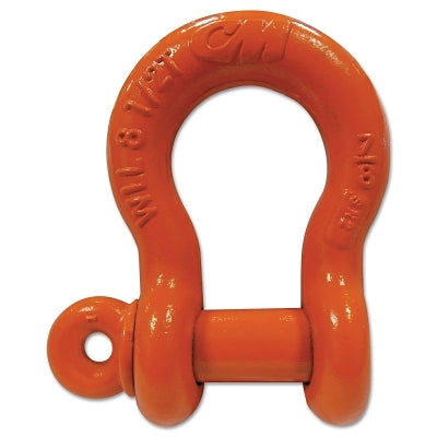 Screw Pin Anchor Shackle, 1.72 in Opening, 1 in Bail Size, 10 t, Orange Paint
