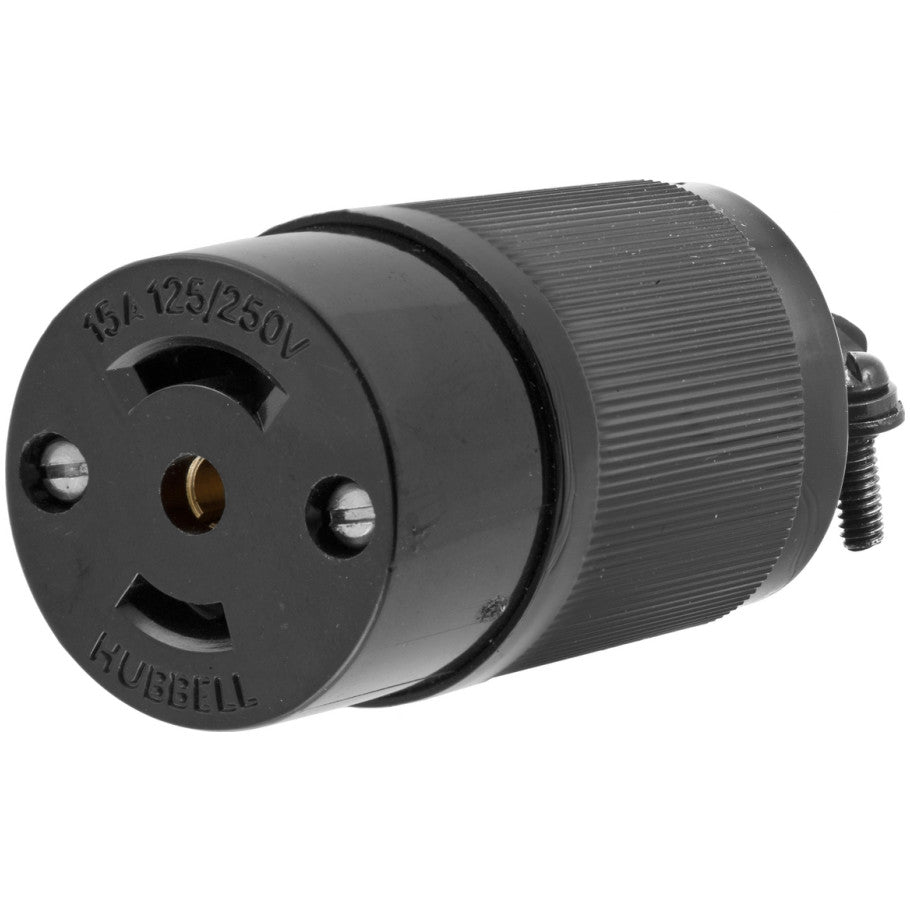 Midget Twist-Lock 15A 125/250V 3P3W Black Nylon Connector Body With Cord Grip and Multiple Drive Screws