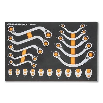 Modular Specialty Ratcheting Wrench Set, 20-pc, 72 Tooth, Metric, With Foam Tray
