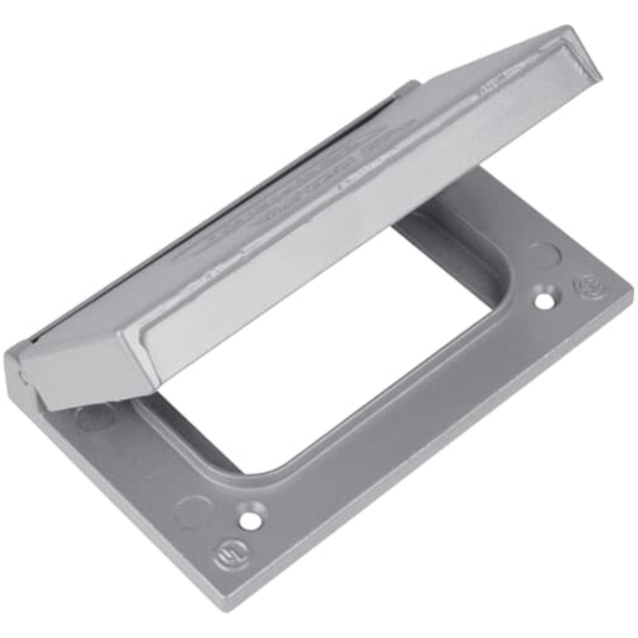 1 Gang Device Box Cover, Die Cast Alum, GFCI Receptacle Horizontal, Box Mount